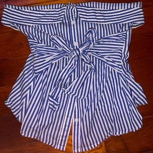 Vertical Blue Striped Sailor Strapless Top